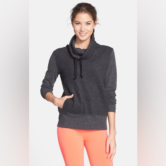 ALO Yoga Gray Sweatshirt Pullover Teddy Rib Knit Cowl High Neck Athleisure Comfy - Picture 3 of 10